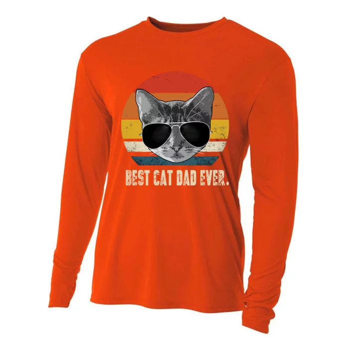 Best Cat Dad Ever Gift Vintage Retro Cat Daddy Cat Father Gift Cooling Performance Long Sleeve Crew