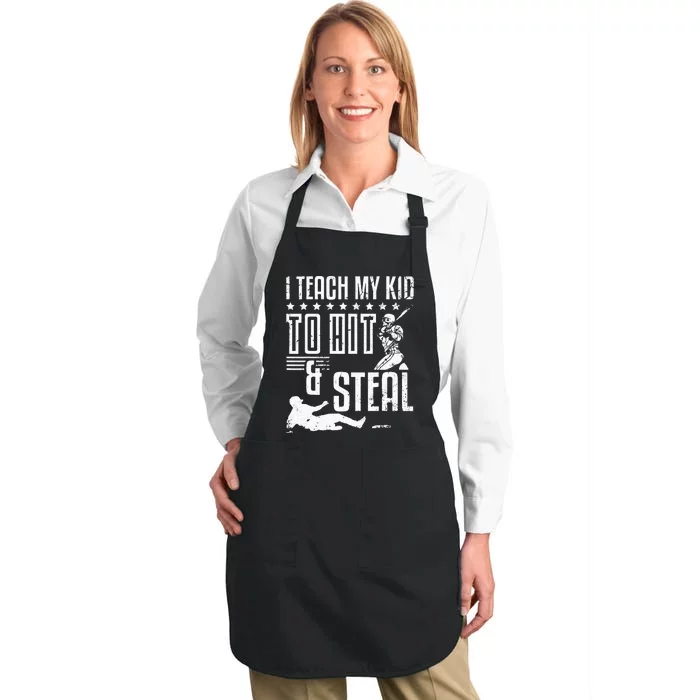 Baseball Coach Daddy Players I Teach My Kids To Hit And Steal Full-Length Apron With Pocket