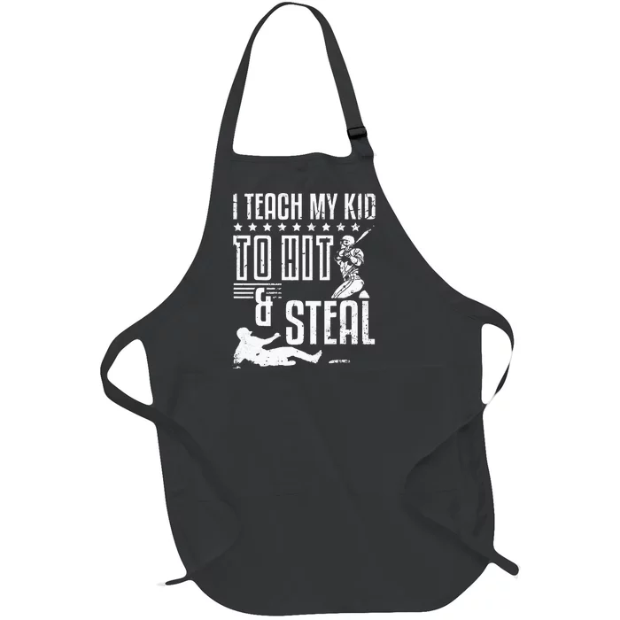 Baseball Coach Daddy Players I Teach My Kids To Hit And Steal Full-Length Apron With Pocket