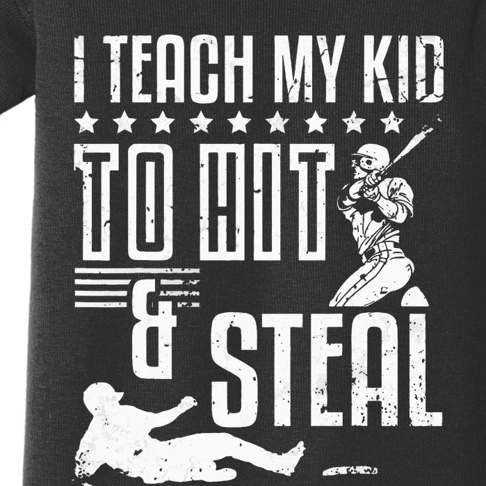 Baseball Coach Daddy Players I Teach My Kids To Hit And Steal Baby Bodysuit