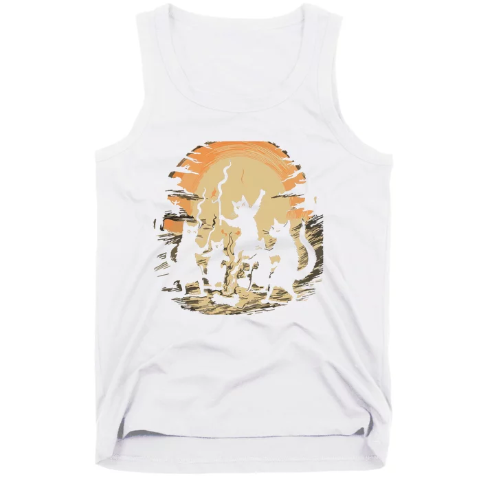 Black Cat Dance Around Bonfires Spooky Witchcraft Halloween Tank Top