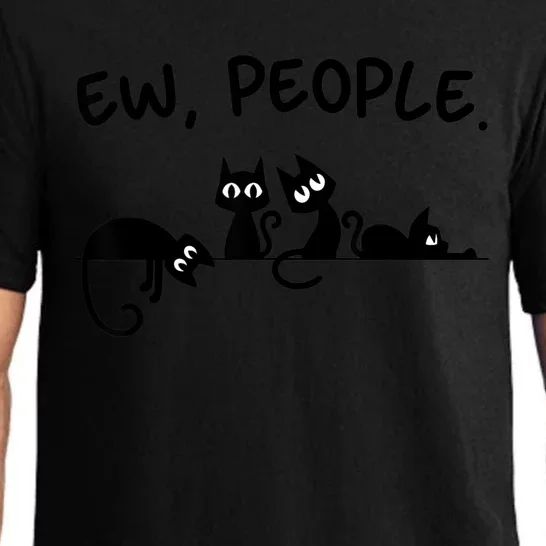 Black Cat Ew People Meowy Funny Cat Lover, Cat Dad, Cat Mom Pajama Set