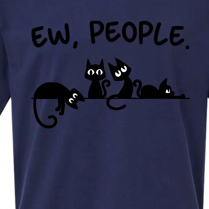 Black Cat Ew People Meowy Funny Cat Lover, Cat Dad, Cat Mom Sueded Cloud Jersey T-Shirt