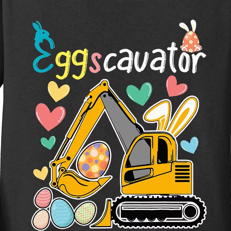 bunny Construction Excavator Easter Egg Kids Long Sleeve Shirt