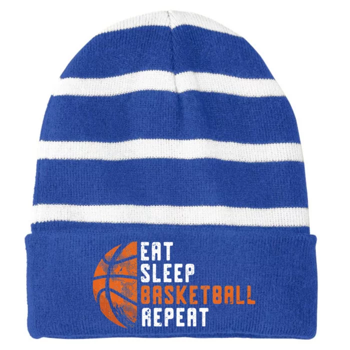 Basketball Coach Eat Sleep Basketball Repeat Striped Beanie with Solid Band