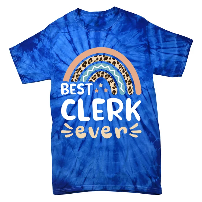 Best Clerk Ever Leopard Rainbow Mom Gift Tie-Dye T-Shirt