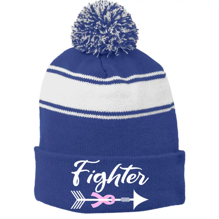 Breast Cancer Fighter Stripe Pom Pom Beanie