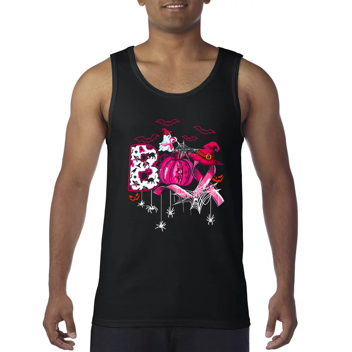 Breast Cancer Funny Boo Pumpkin Witch Pink Ribbon Halloween Gift Tank Top