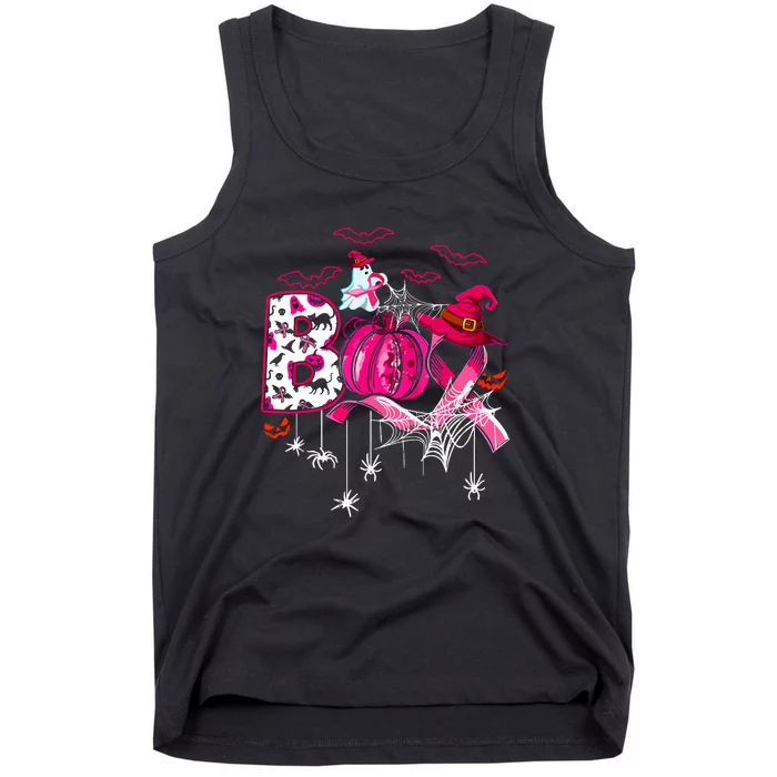 Breast Cancer Funny Boo Pumpkin Witch Pink Ribbon Halloween Gift Tank Top