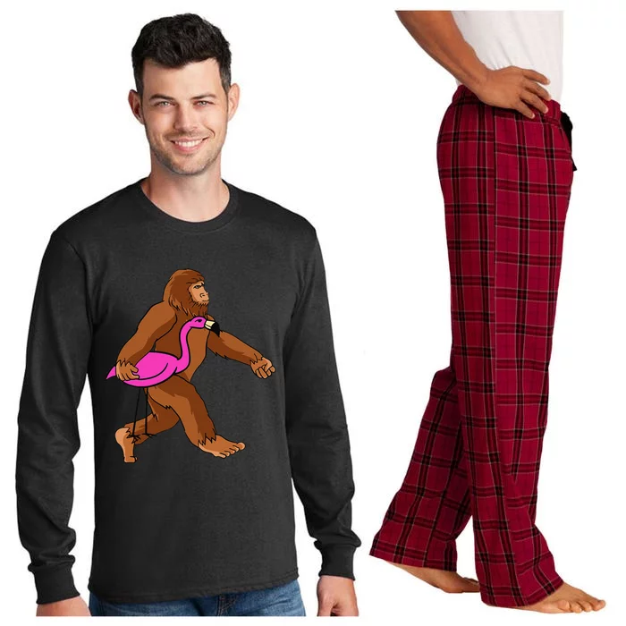 Bigfoot Carrying Flamingo Halloween Cute Unique Gift Long Sleeve Pajama Set