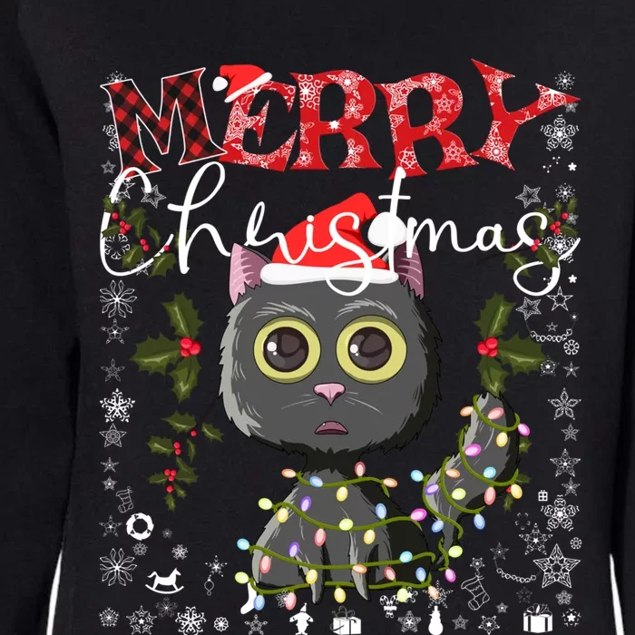 Black Cat Funny Xmas Light Kawaii Cat Lovers Merry Christmas Gift Womens California Wash Sweatshirt