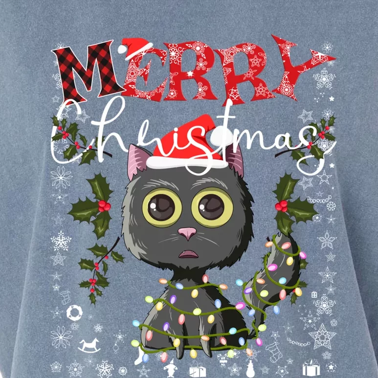 Black Cat Funny Xmas Light Kawaii Cat Lovers Merry Christmas Gift Garment-Dyed Women's Muscle Tee