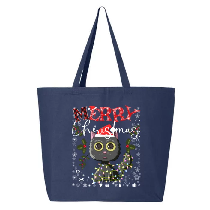 Black Cat Funny Xmas Light Kawaii Cat Lovers Merry Christmas Gift 25L Jumbo Tote