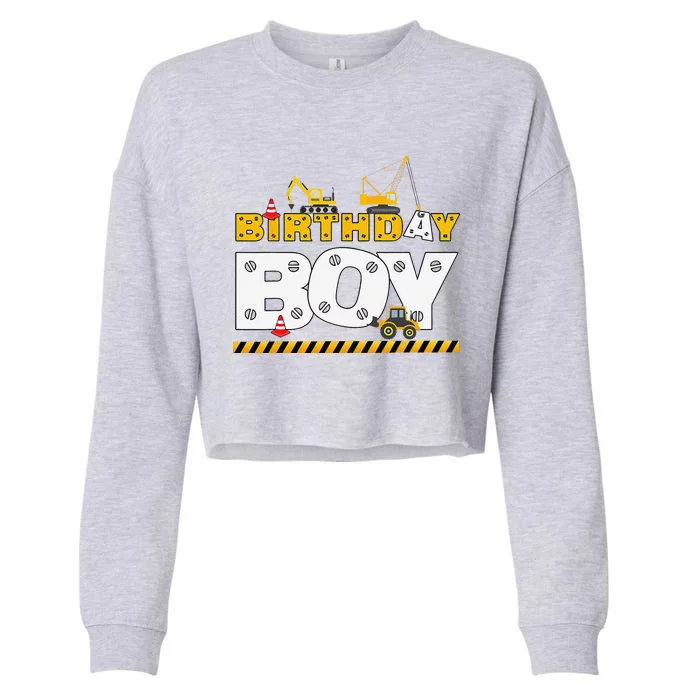 Birthday Construction Family Birthday Party Cropped Pullover Crew