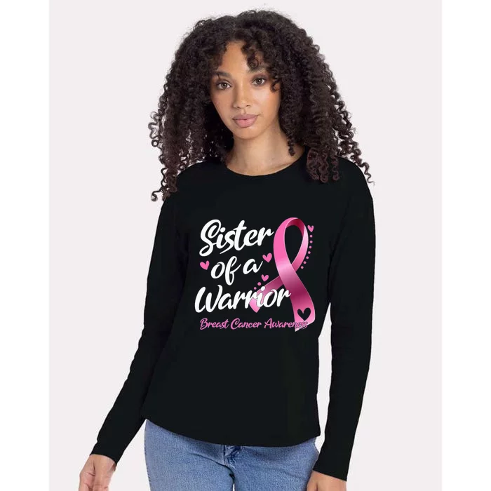 Breast Cancer Fighter Awareness Sister Of A Warrior Womens Cotton Relaxed Long Sleeve T-Shirt