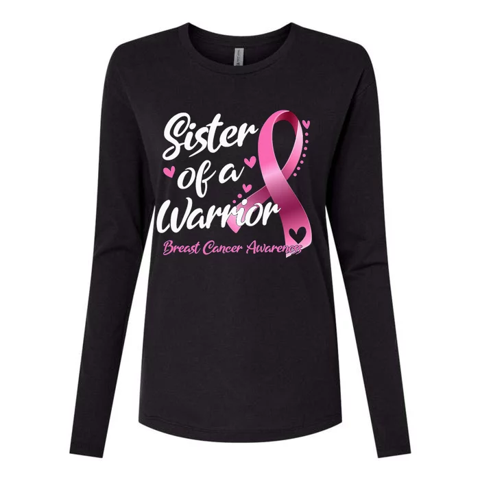 Breast Cancer Fighter Awareness Sister Of A Warrior Womens Cotton Relaxed Long Sleeve T-Shirt