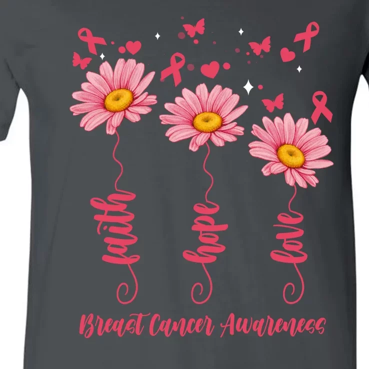 Breast Cancer Faith Hope Love Floral V-Neck T-Shirt