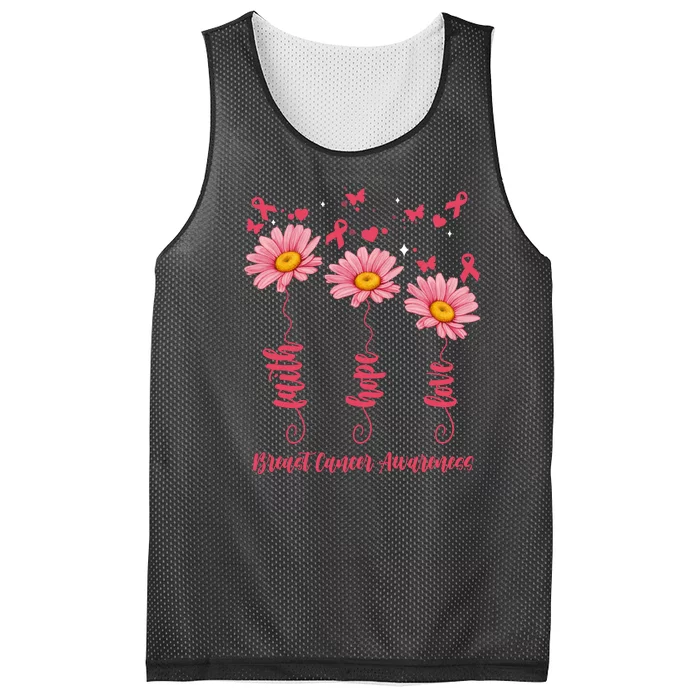 Breast Cancer Faith Hope Love Floral Mesh Reversible Basketball Jersey Tank