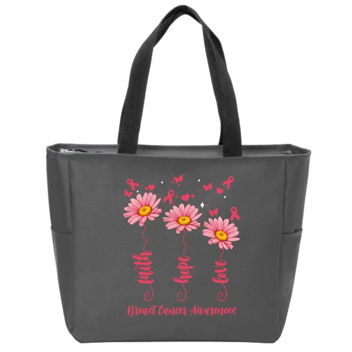 Breast Cancer Faith Hope Love Floral Zip Tote Bag