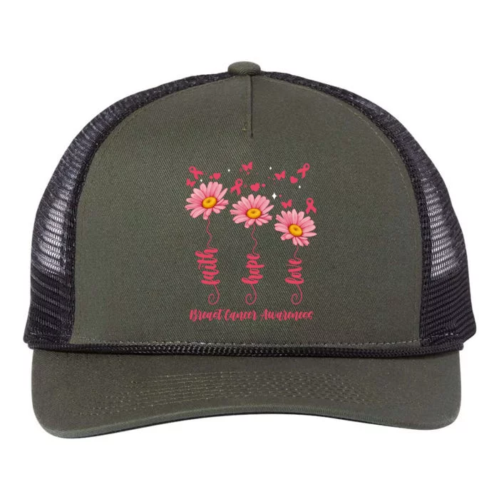 Breast Cancer Faith Hope Love Floral Retro Rope Trucker Hat Cap