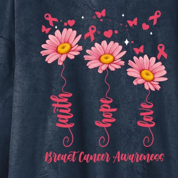 Breast Cancer Faith Hope Love Floral Hooded Wearable Blanket