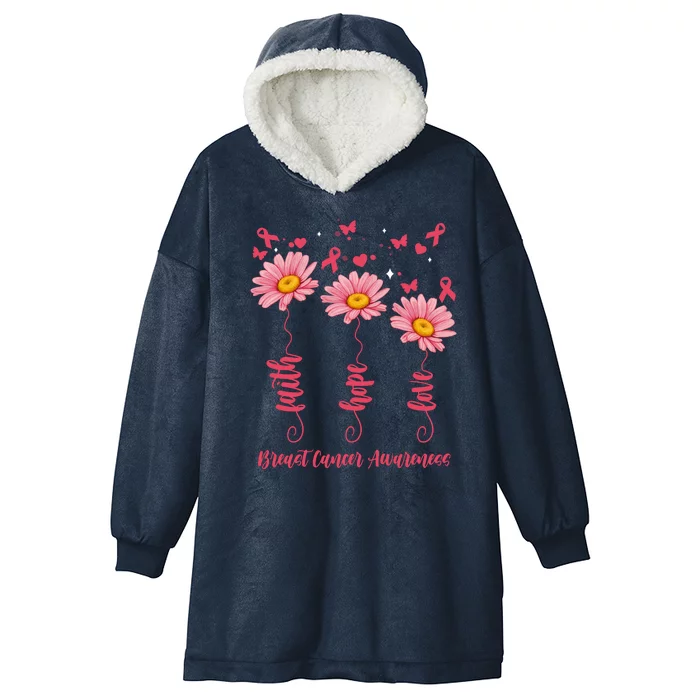 Breast Cancer Faith Hope Love Floral Hooded Wearable Blanket