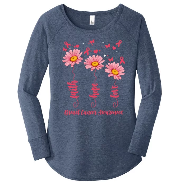 Breast Cancer Faith Hope Love Floral Women's Perfect Tri Tunic Long Sleeve Shirt