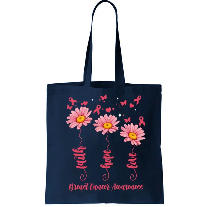 Breast Cancer Faith Hope Love Floral Tote Bag