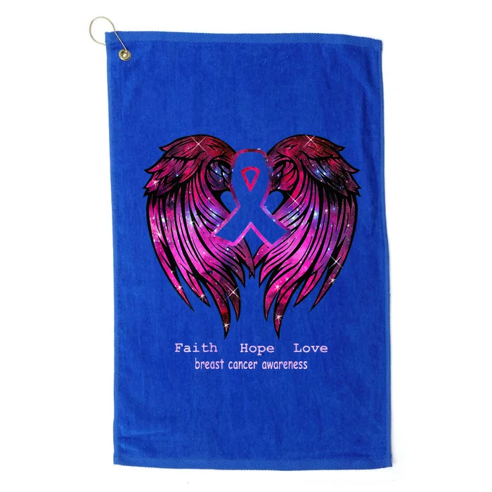 Breast Cancer Faith Hope Love Wings Awareness Platinum Collection Golf Towel