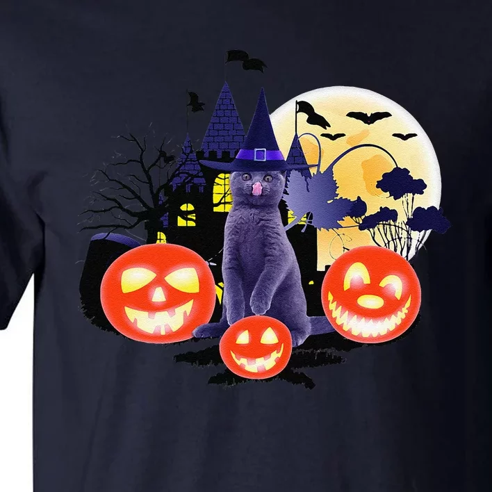 Black Cat Full Moon Bats Halloween Adult Costume Tall T-Shirt