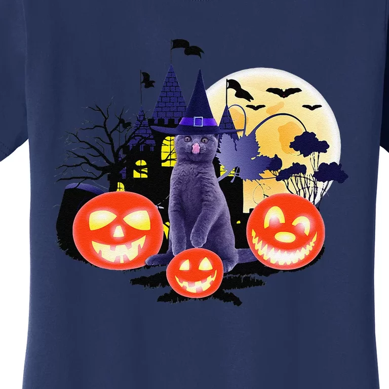 Black Cat Full Moon Bats Halloween Adult Costume Women's T-Shirt