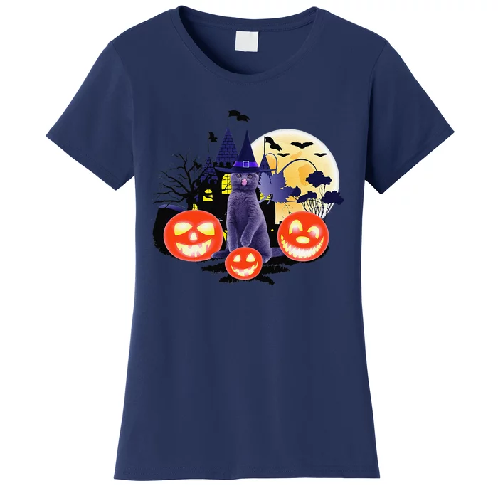 Black Cat Full Moon Bats Halloween Adult Costume Women's T-Shirt