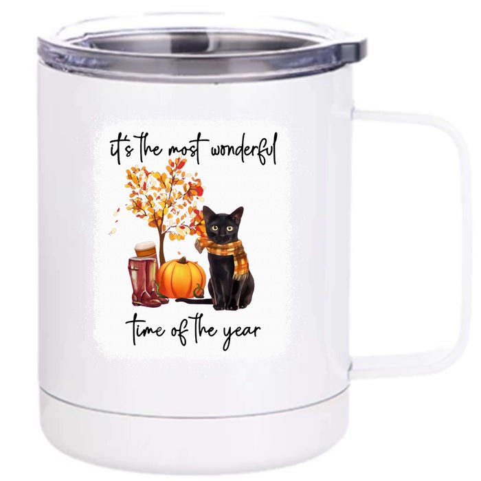 Black Cat Fall It‘s The Most Wonderful Time Of The Year Gift Front & Back 12oz Stainless Steel Tumbler Cup