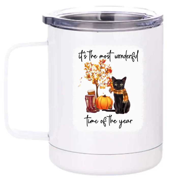 Black Cat Fall It‘s The Most Wonderful Time Of The Year Gift Front & Back 12oz Stainless Steel Tumbler Cup