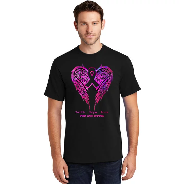 Breast Cancer Faith Hope Love Wings Awareness October Pink Tall T-Shirt