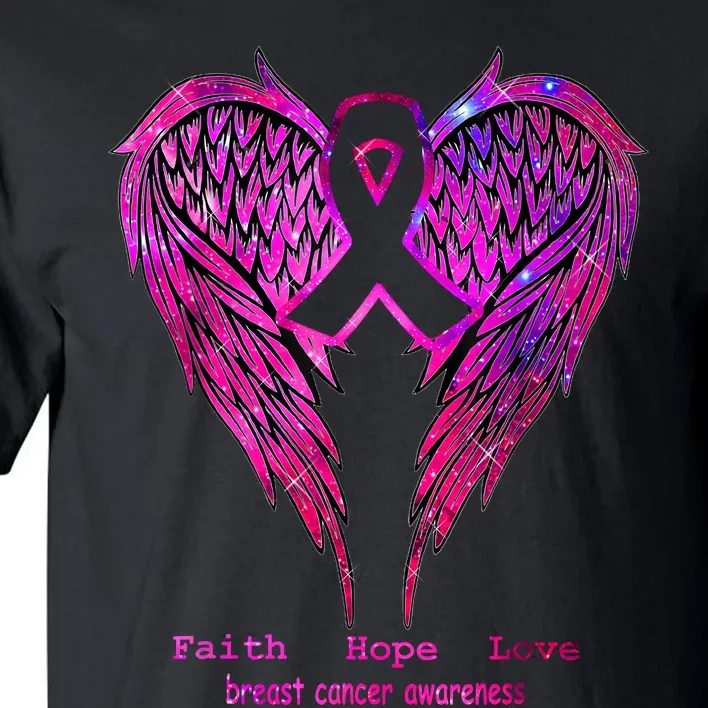 Breast Cancer Faith Hope Love Wings Awareness October Pink Tall T-Shirt