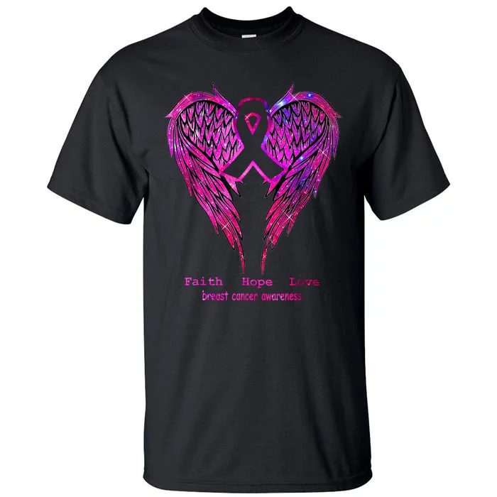 Breast Cancer Faith Hope Love Wings Awareness October Pink Tall T-Shirt