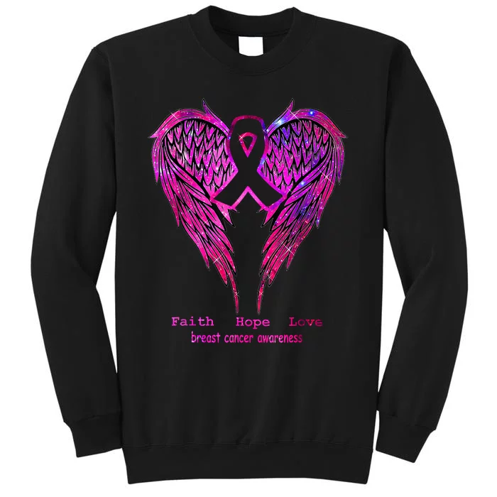 Breast Cancer Faith Hope Love Wings Awareness October Pink Tall Sweatshirt