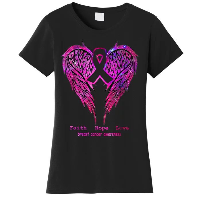 Breast Cancer Faith Hope Love Wings Awareness October Pink Women's T-Shirt