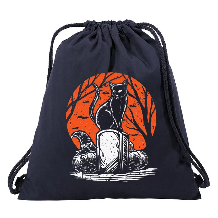 Black Cat Funny Spooky Halloween Cat Lover Gift Drawstring Bag