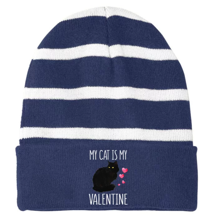 Black Cat For Valentines Day My Cat Is My Valentine Striped Beanie with Solid Band