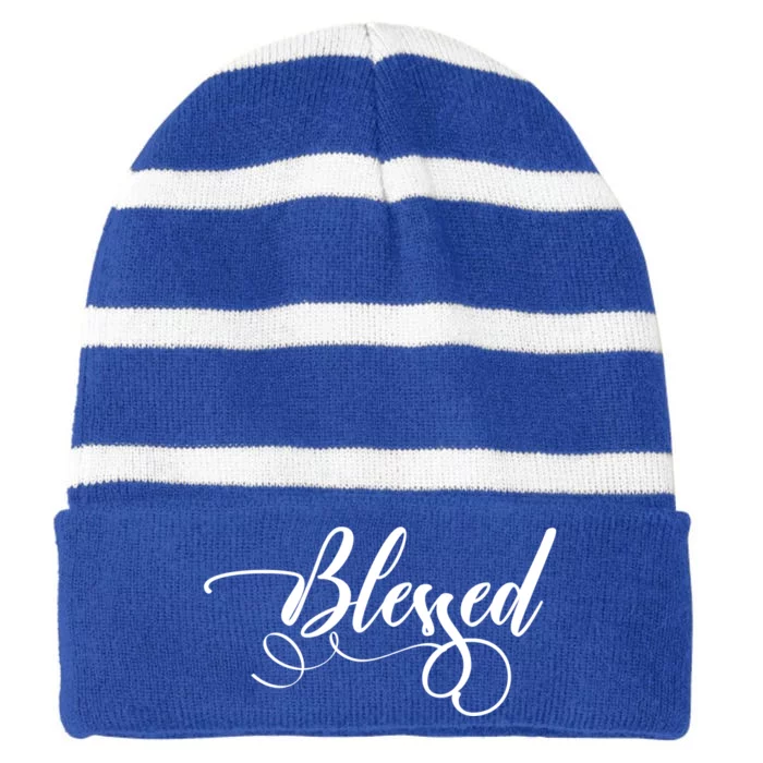 Blessed Christian Faith Pretty Scripted Gift Striped Beanie with Solid Band