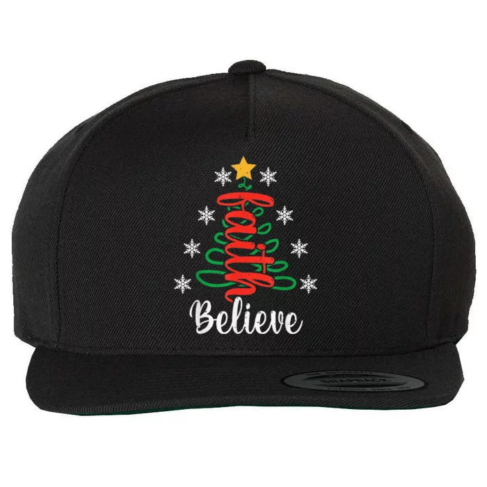 Believe Christian Faith Jesus Religious Christmas Tree Wool Snapback Cap