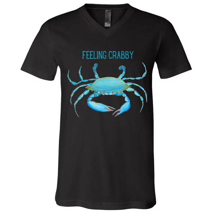 Blue Crab Feeling Crabby Ocean Life V-Neck T-Shirt