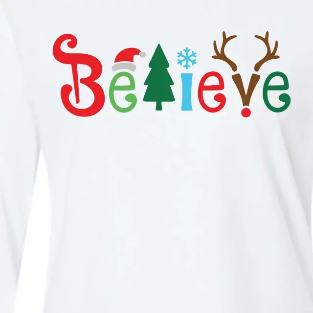 Believe Christmas Family Womens Cotton Relaxed Long Sleeve T-Shirt