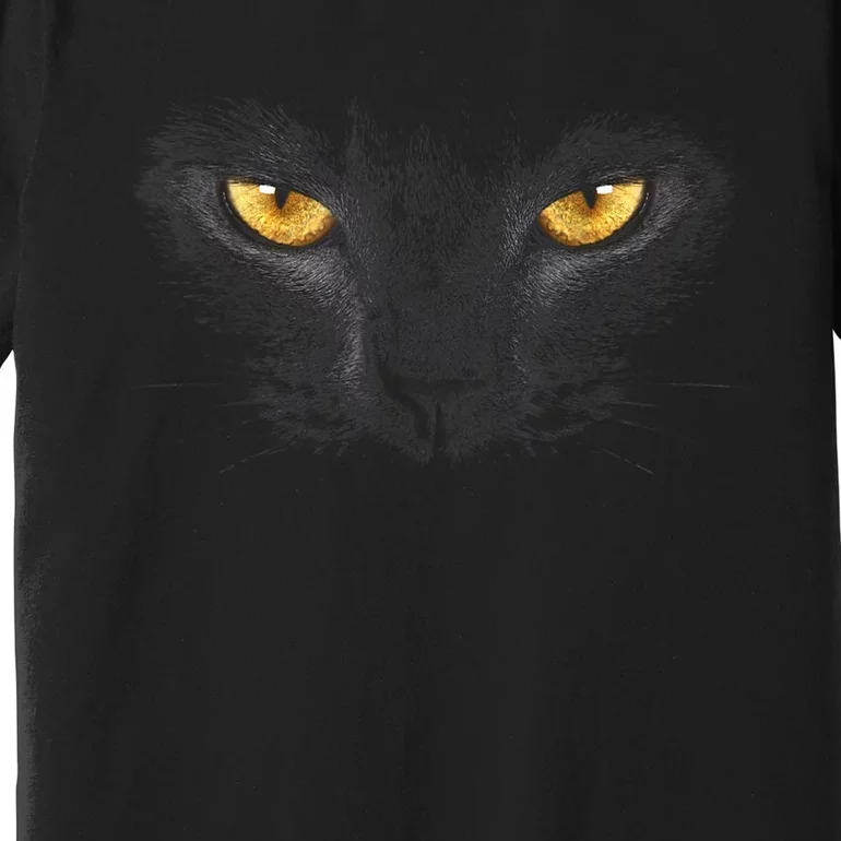 Black Cat Face Yellow Eyes Funny Cat Halloween Costume Gifts Premium T-Shirt