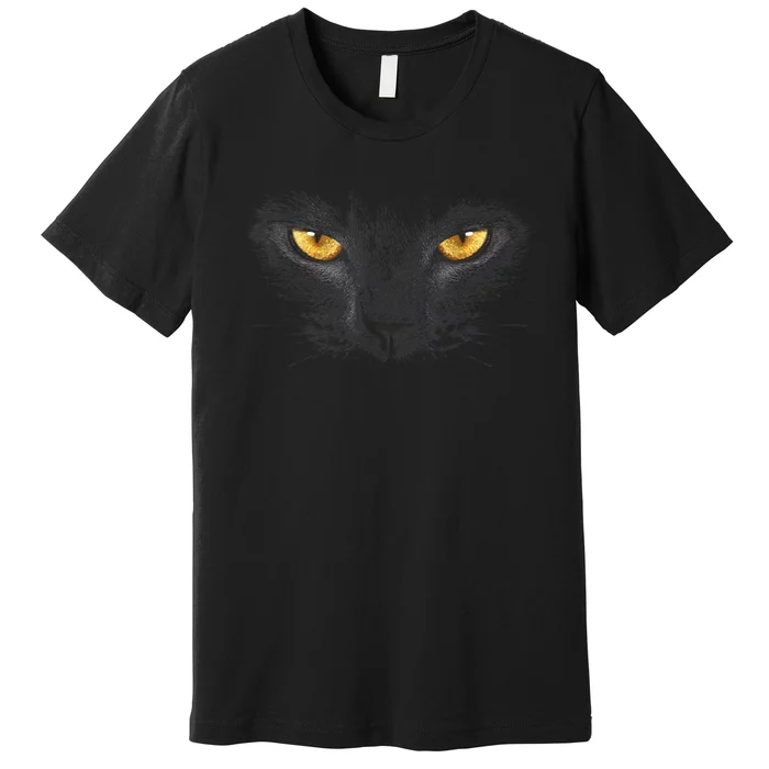 Black Cat Face Yellow Eyes Funny Cat Halloween Costume Gifts Premium T-Shirt