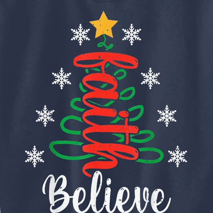 Believe Christian Faith Jesus Religious Christmas Tree Kids Sweatshirt