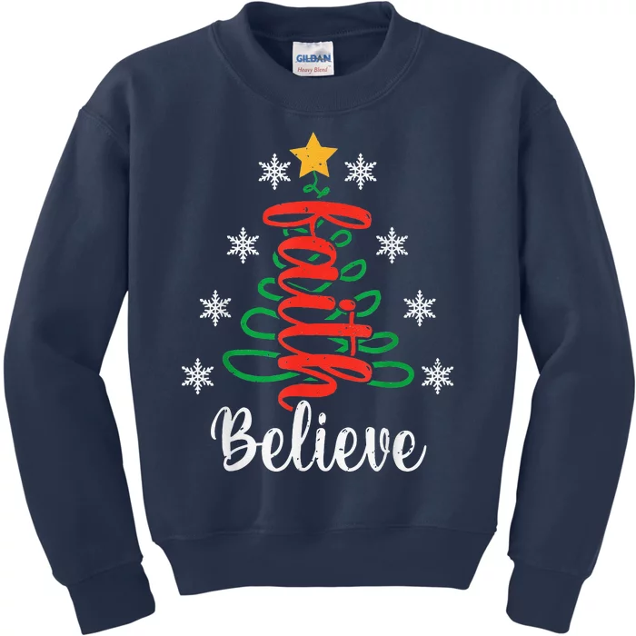 Believe Christian Faith Jesus Religious Christmas Tree Kids Sweatshirt