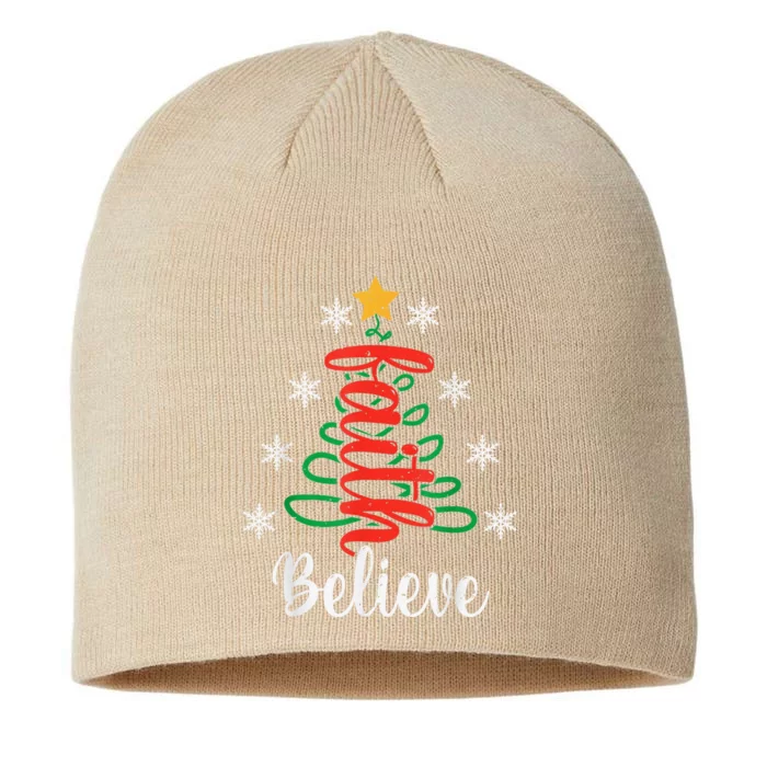 Believe Christian Faith Jesus Religious Christmas Tree 8 1/2in Sustainable Knit Beanie